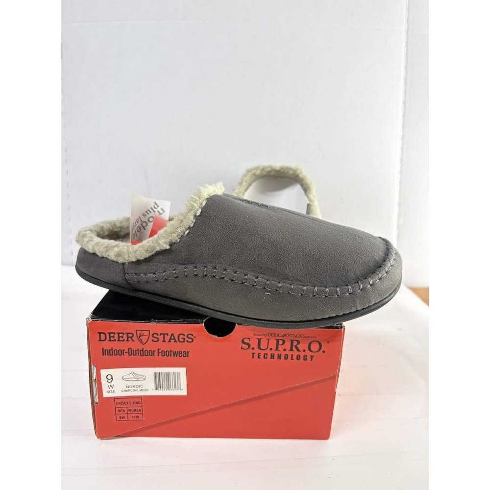 Deer Stags Men's Nordic Charcoal Microsuede Casual Slipper Slip-On Size 9 Wide